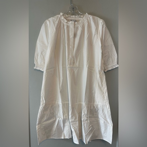 Caryn Lawn Clare White Puff Sleeve Mini Dress One Size OS Ruffle Hem - Picture 3 of 4